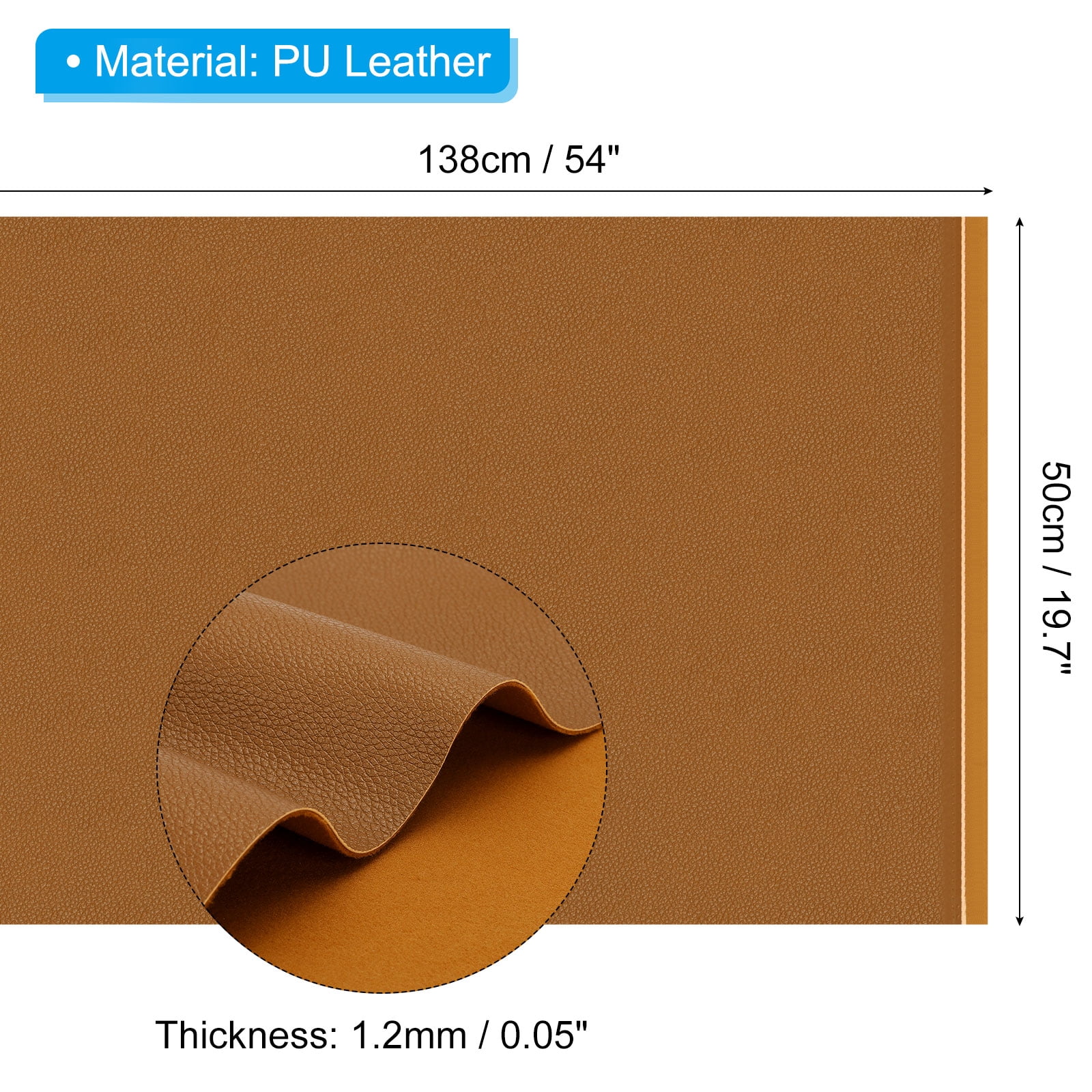 Uxcell 54x19.7x0.05 Inch PU Leather Book Cloth, Soft Colored Faux PU Leather Sheets, Yellow Brown
