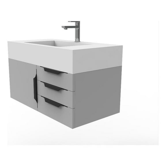Nile 36" Gray Wood Floating Vanity with White Top and Black Trim