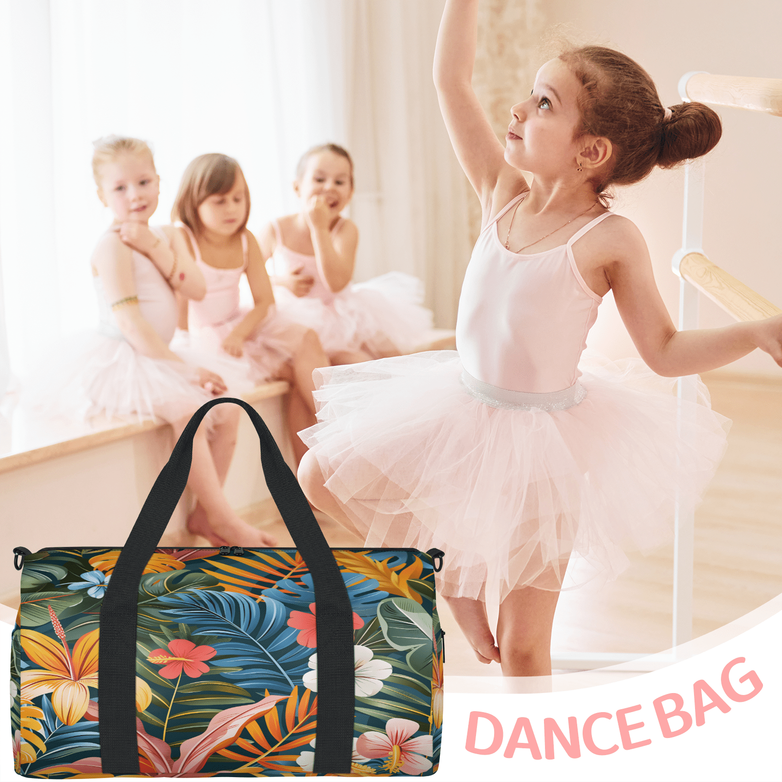 Herdesigns Tropical Plant Leaf Gym Bag for Women, Duffle Bag for Travel Sport, Palm Leaves Lightweight Waterproof Carry on Weekender Dance Yoga Workout Bags