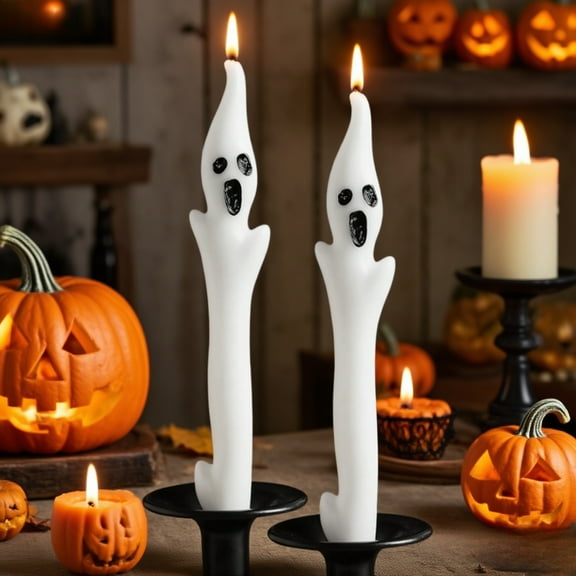 Halloween Decorations Indoor - 2PCS Spooky Ghost Candles, Halloween Taper Candles for Party Decor, Home Table Centerpieces