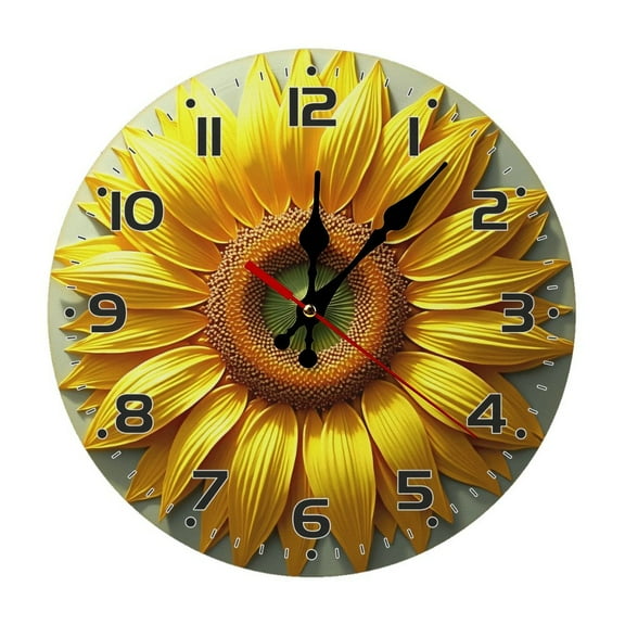 Large Yellow Sunflowers Wall Clock 10 Inch Silent Non Ticking Round Clock Decoration for Living Room Kitchen Bedroom Bathroom Office Classroom
