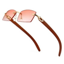 Rimless Gold Frame Men's Women's Rimless Woodgrain Frameless Pink Tint 90's Sunglasses