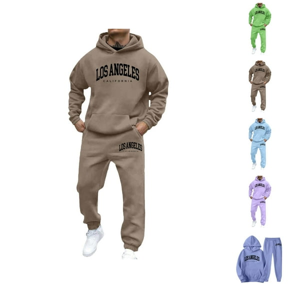 Los Angeles Track Suits for Men Fall Winter Hoodie and Jogger Sweatpants 2 Piece Matching Sweatsuit Lounge Set