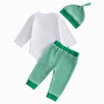 thumbnail image 4 of CAICJ98 Baby St Patricks Day Outfit Boy Long Sleeve Romper Onesie Clover Pants Hat 3Pcs Clothes Set (White,3-6 Months), 4 of 7