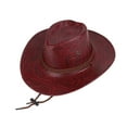thumbnail image 3 of Sombrero de vaquero para hombre, sombrero de jazz de ala ancha con correa ajustable para la barbilla, duradero Rojo, 3 of 9