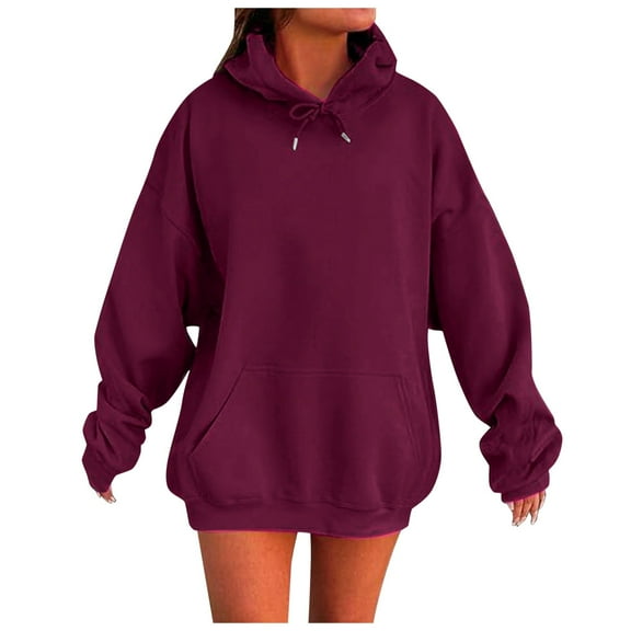 Landzoo Women's Solid Color Drop Shoulder Hoodie With Pockets Comfortable And Stylish Sweatshirt Top Cozy Breathable Women's Dailywear