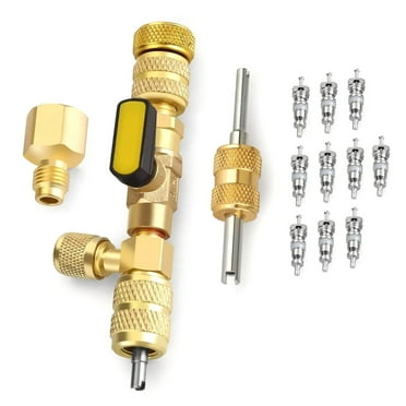 APPLAYERR Valve Core Tool Remover Installer Brass 1 4 5 16 SAE Ports HVAC AC R410A R134A Includes 10 Valve Cores