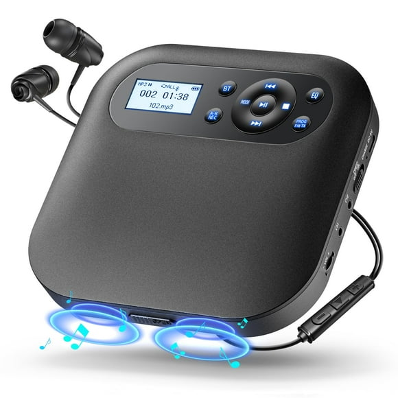 Desobry Lecteur CD Portable Bluetooth Lecteur CD avec Haut-Parleurs et Lecteurs CD Portables à Transmission FM Rechargeable pour la Maison Petit Lecteur pour la Voiture avec