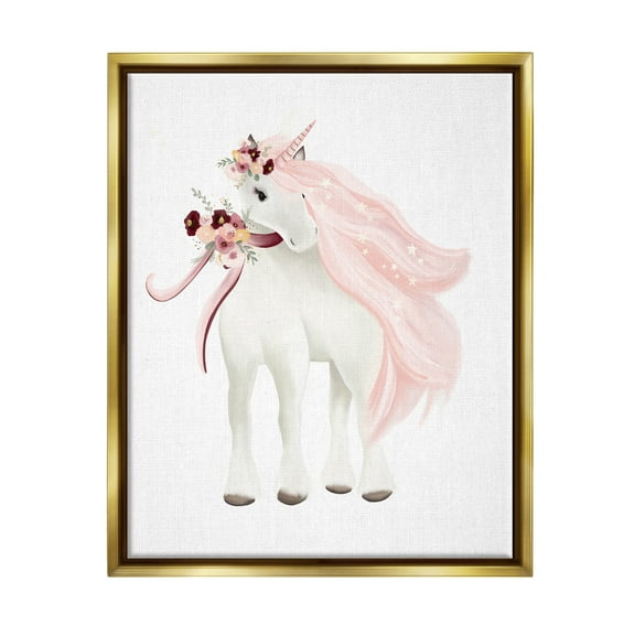 Stupell Industries Glam Pink Unicorn Fairy Tales & Fantasy Painting Gold Floater Framed Canvas Art Print Wall Art, 17 x 21