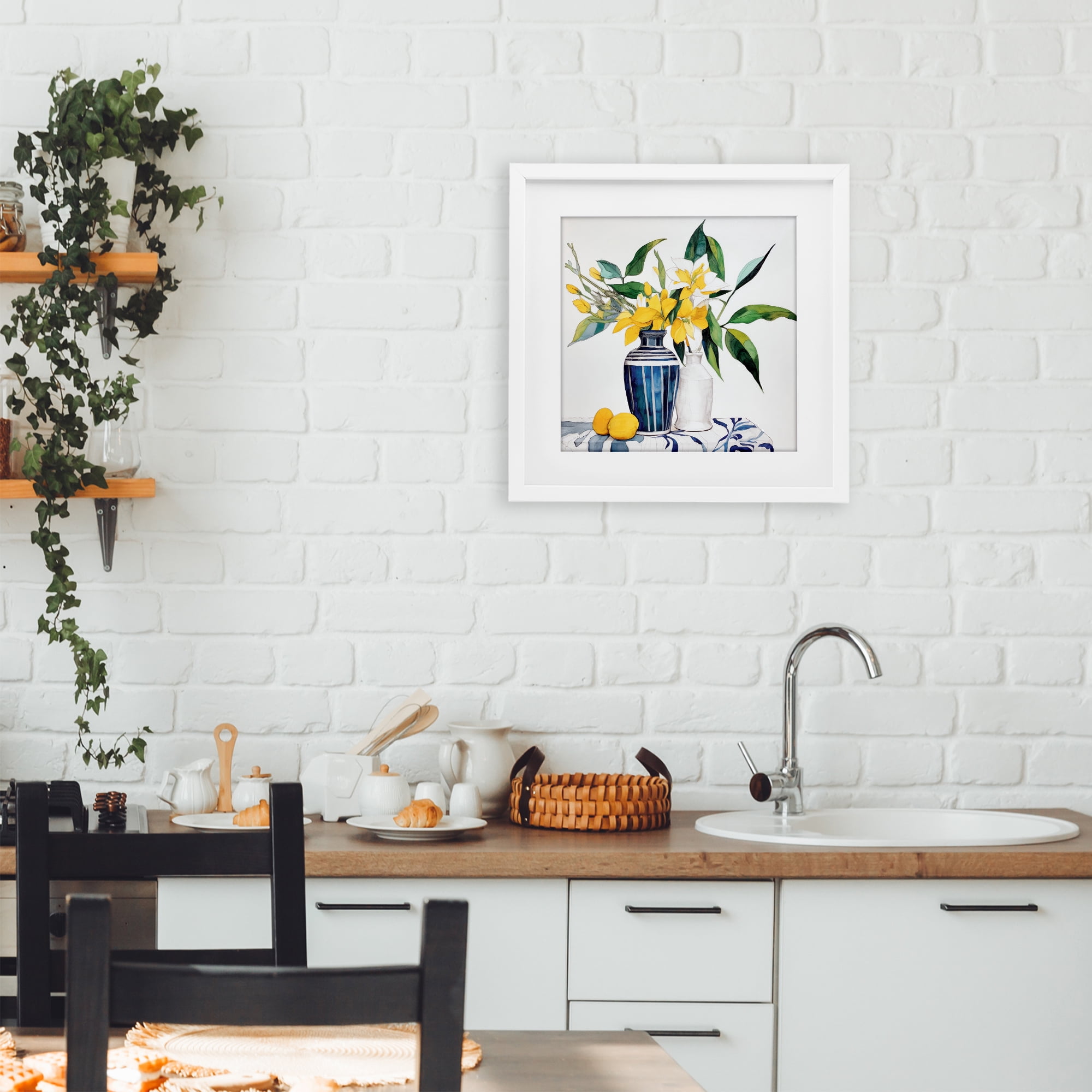 Stupell Industries Lemons And Blooms Table White Framed Print Under Glass, design by Ray Powers