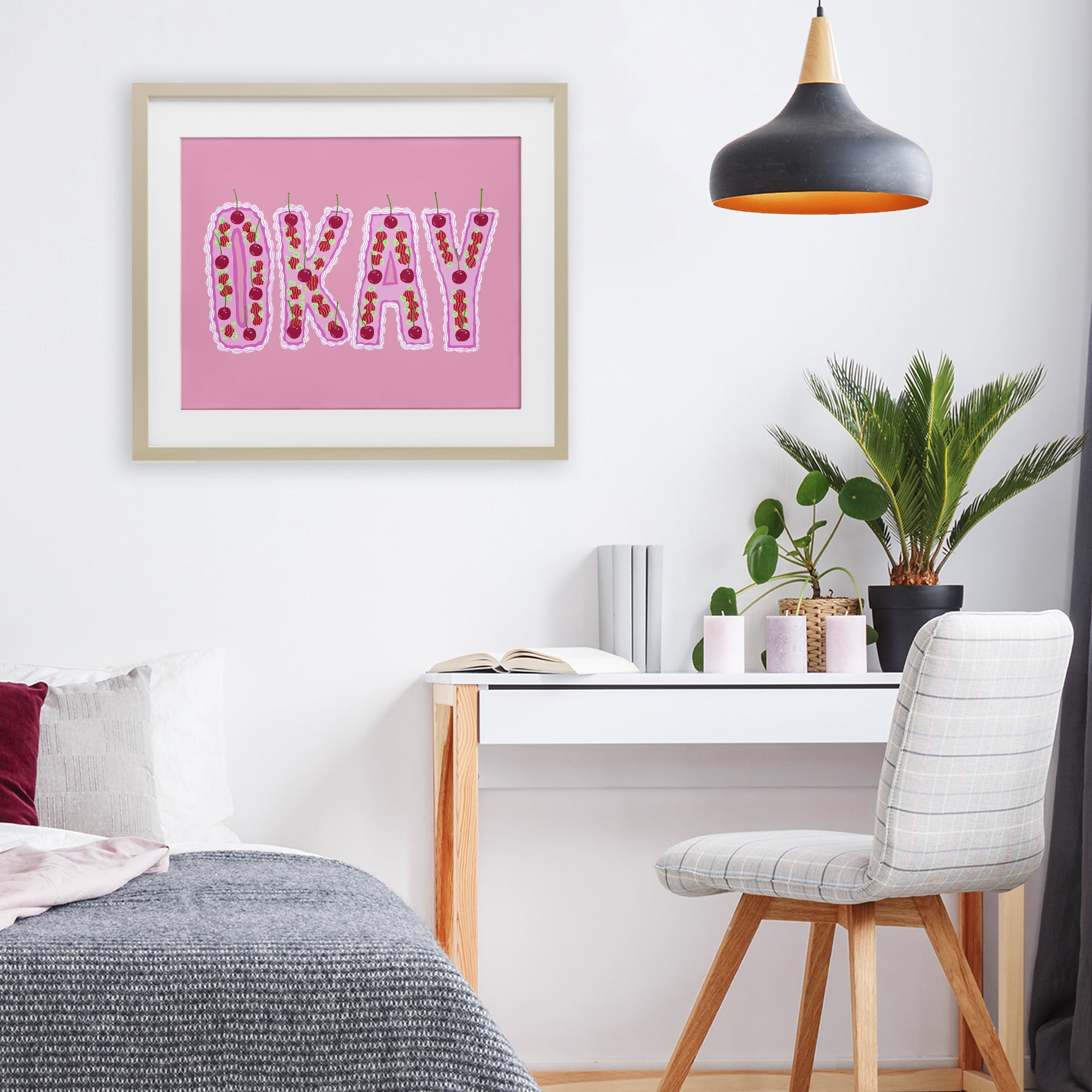 Stupell Industries Okay Pastel Cherry Cake Birch Framed Print Under Glass, design by Ziwei Li