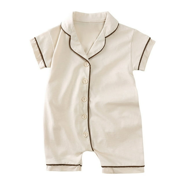 AherBiu Baby Clothes Short Sleeve Button down Baby Onesie Solid Color Infant Boys Girls Jumpsuits