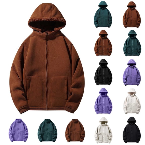 HAPIMO Men's Fleece Thickened Hoodie Jacket Cardigan Fleece Coat Solid Color Pocket Sales Fashion Clearance Athletic Tops Zipper Up Detachable Caps Double Face Black S