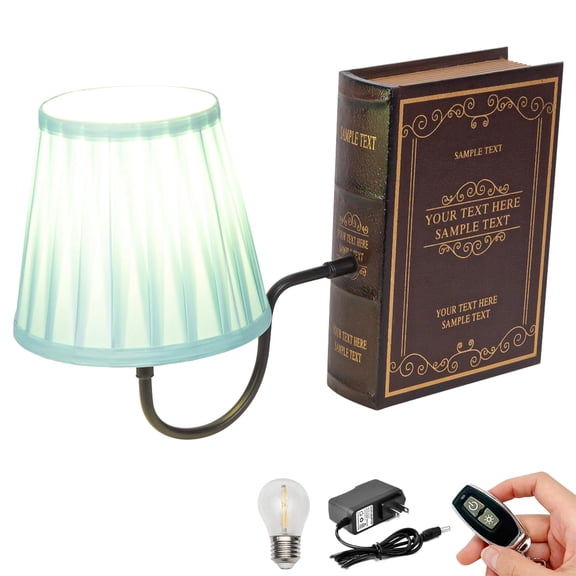 Kiven Cordless Bookshelf Lamp, 1-Light Rechargeable Bookcase Lighting with Green Fabric Lampshade, Farmhouse Decorative Bookend, Cordless Table Lamp for Bedside Bookshelf Office TD0619