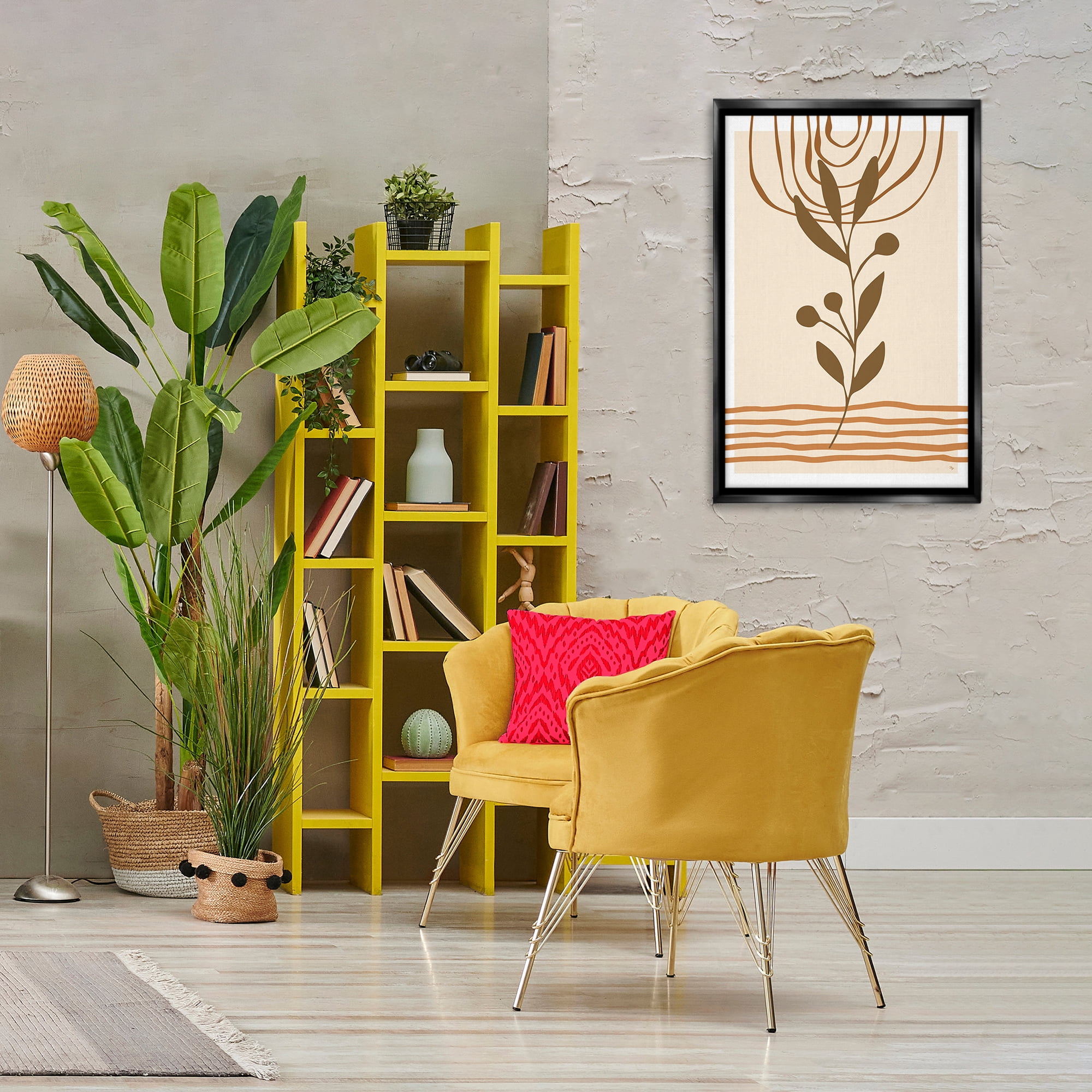 Stupell Industries Bohemian Plant Sprig Botanical & Floral Painting Black Floater Framed Canvas Art Print Wall Art, 21 x 31