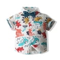 thumbnail image 3 of Bullpiano Toddler Baby Boy Gentleman Shorts Sets Infant Kids Cartoon Dinosaur Print Short Sleeve Button down Bowite Shirt Top+Shorts Suits Hawaiian Outfit 1-6Y, 3 of 9