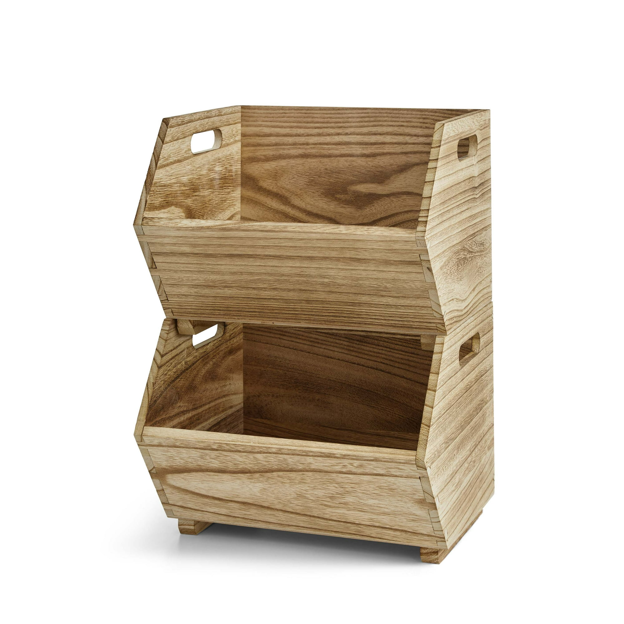 Better Homes & Gardens 2-Piece Natural Wood Stacking Open-Front Decorative Storage Bins