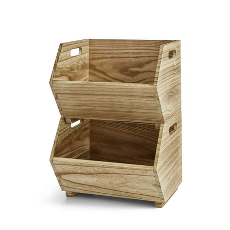 Better Homes & Gardens Adult Natural Wood Stacking Storage Bin Set 2-Piece