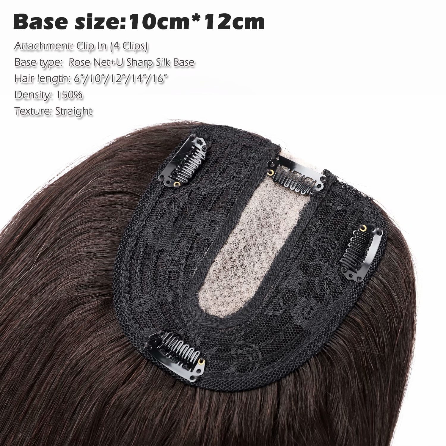 Benehair 100% Human Hair Extensions Clip In Topper Toupee Hairpiece Silk Base for Women Remy Hair 6"-14" Brown US