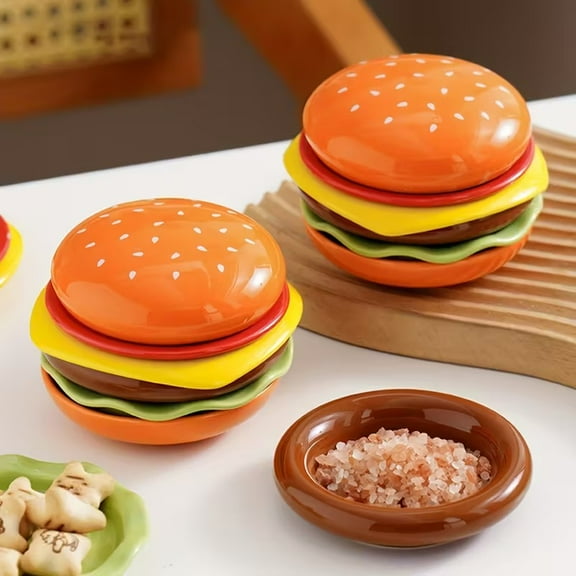 6-Layer Stackable Hamburger-Shaped Mini Plates - Burger Appetizer Plates Set -Safe Durable Plates for Family Dinners, Parties, Picnics - Space-Saving Design