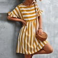 thumbnail image 6 of Kaemgyyd Fall Dresses for Women Casual Loose Crew Neck Ruffles Dress Short Sleeve Stripe Printing Flowy a Line Mini Dress, 6 of 7