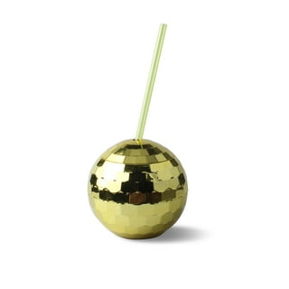 Koyal Wholesale 1970s Gold Disco Ball Drink Tumbler with Straw