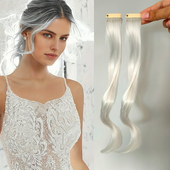 2Pcs Side Air Bangs, 13in Clip in Bangs Front Side Bangs Set, Bangs Hair Clip on Fringe Bangs with Temples Synthetic Long Dragon Beard Bangs Hair(Grey/Brown/Silver/White Mixed)