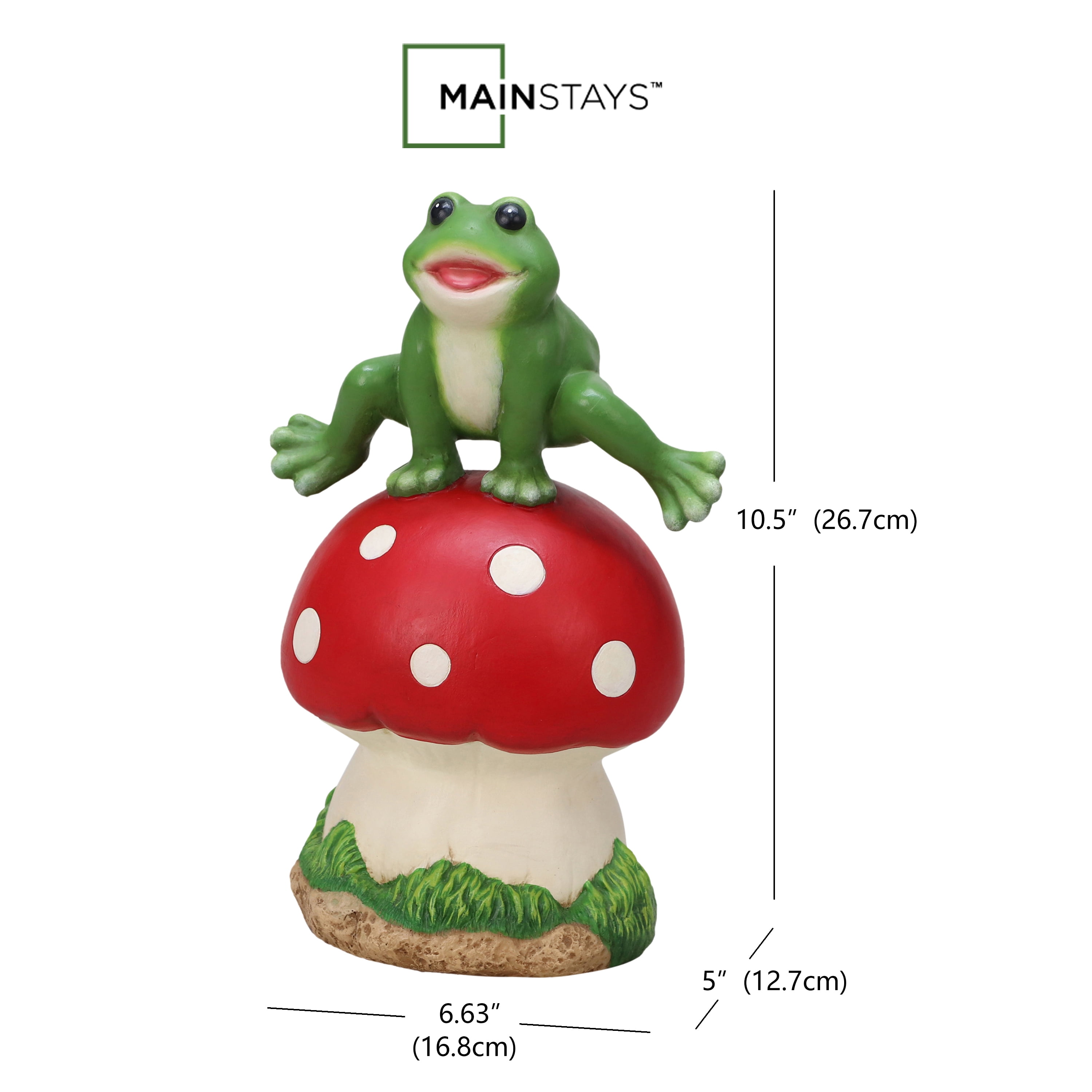 Mainstays Outdoor Leaping Frog Statue with Red Toadstool, 6.63 in L x 5 in W x 10.5 in H