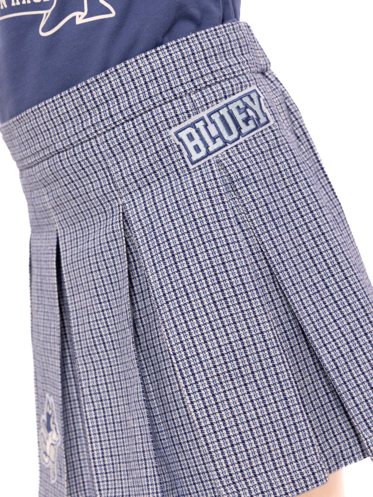 Bluey Girls Plaid Pleated Skirt with Patches, Sizes 4-16