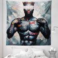 thumbnail image 3 of Ambesonne Artwork Tapestry Queen Size, Black Man Brave Power Paint, 88"x88", Dark Blue Grey and Multicolor, 3 of 3
