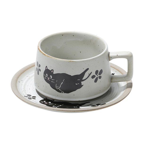 Juego de taza de té y platillo de cerámica estilo vintage, único, elegante y versátil. Blanco