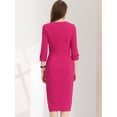 thumbnail image 4 of Vestido de tubo dividido elegante con cuello barco y mangas 3/4 para mujer Fushcia L, 4 of 6