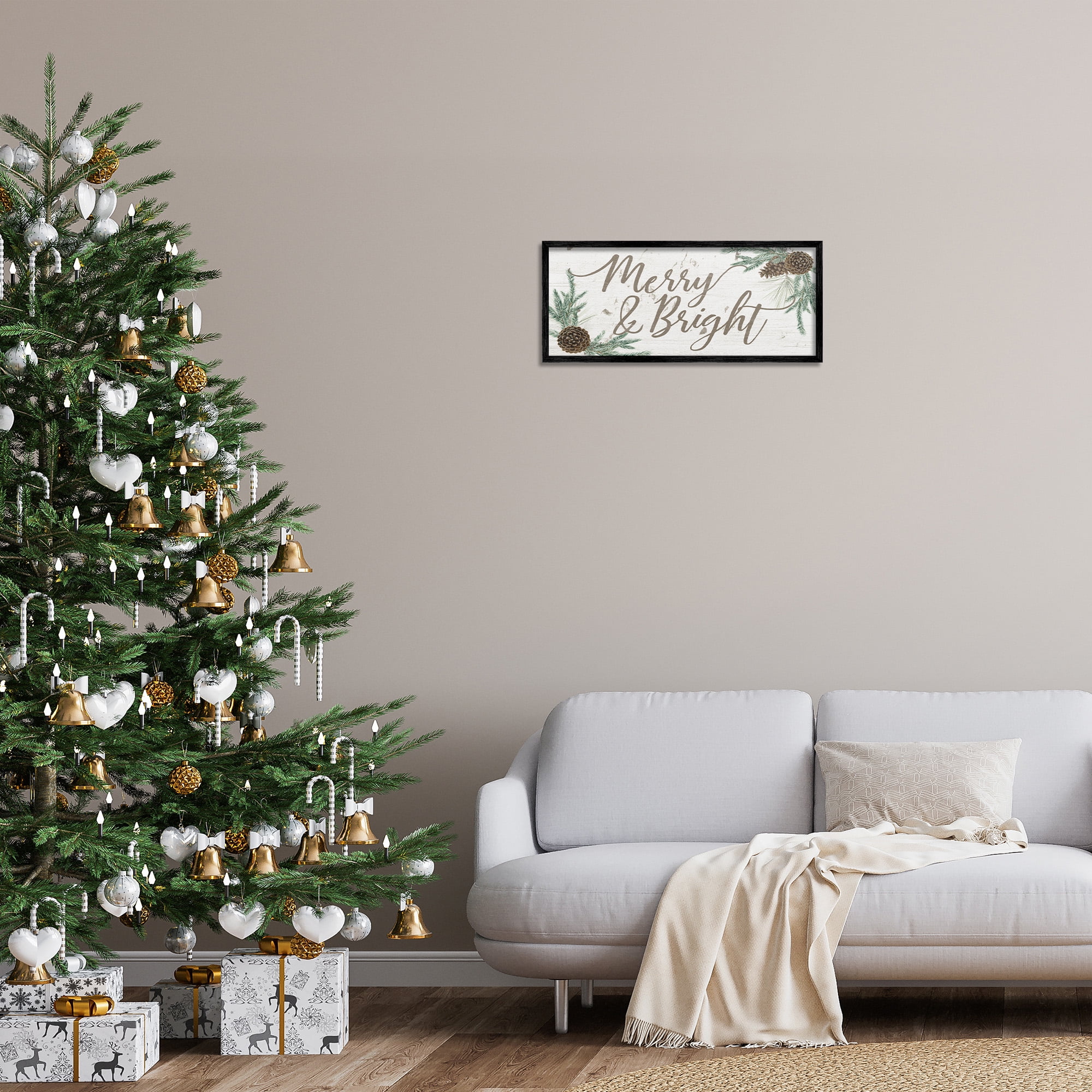 Stupell Industries Merry & Bright Festive Winter Holiday Painting Black Framed Art Print Wall Art, 24 x 10