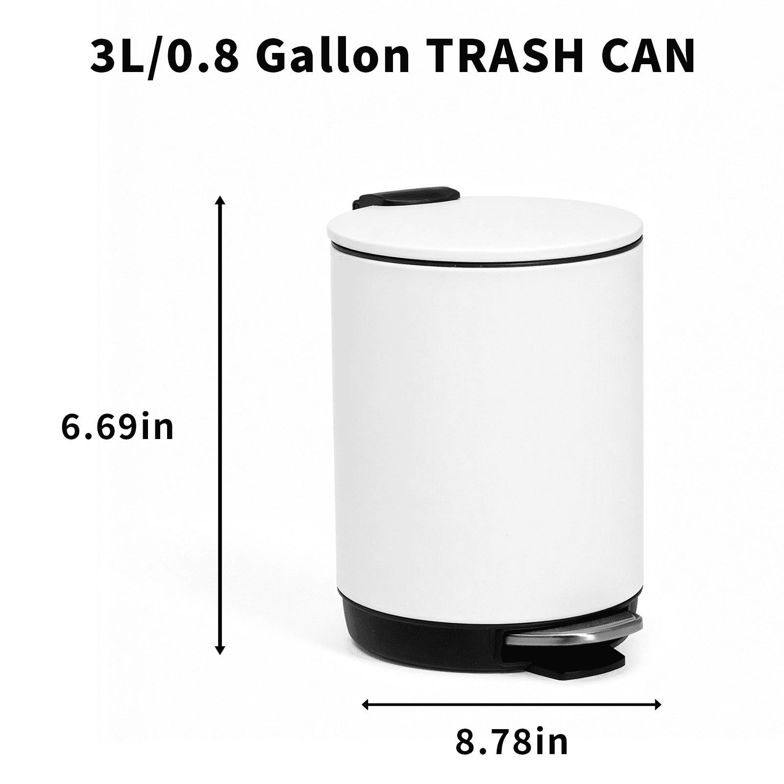 Simplykleen 3L/0.8 Gallon Round Step Trash Can Small Stainless Steel Bathroom Garbage Can with Removable Inner Bucket for Bathroom, Bedroom, Office, White