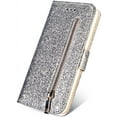 thumbnail image 2 of case for Samsung Galaxy A32 5G (Not 4G) Wallet Case, Girly Glitter Sparkly Bling Leather Case Zipper Pocket with ID Card Holder Slot Shockproof Magnetic Cover for Samsung Galaxy A32 5G SFLL Silver, 2 of 10