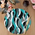 thumbnail image 3 of Aqua Stripe Round 15 Inch Placemats Set of 8, Ombre Grey Moire Geometric Modern Abstract HeatResistant Non Slip Place Mats for Dining Table, Wipeable Braided Kitchen Table Mats for Housewarming, 3 of 9