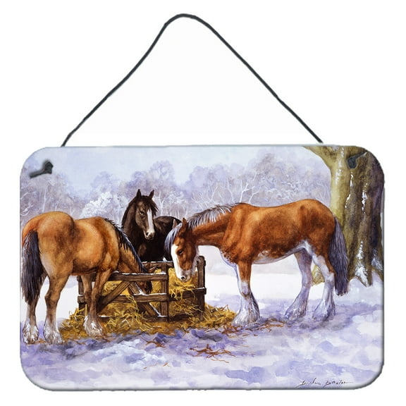 Carolines Treasures BDBA0297DS812 Horses eating Hay in the Snow Wall or Door Hanging Prints  8x12 multicolor