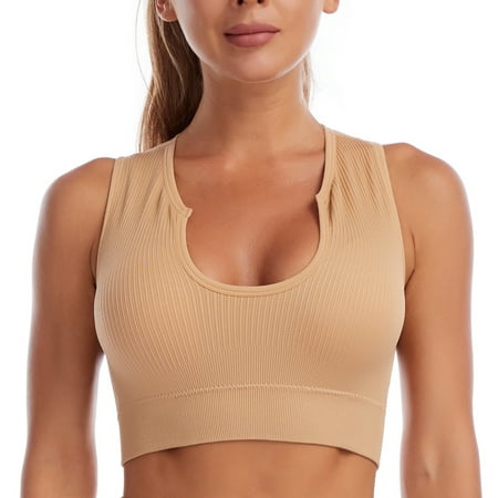 

Women s Solid Color Deep U Sleeveless Crop Top Seamless Sport Bra