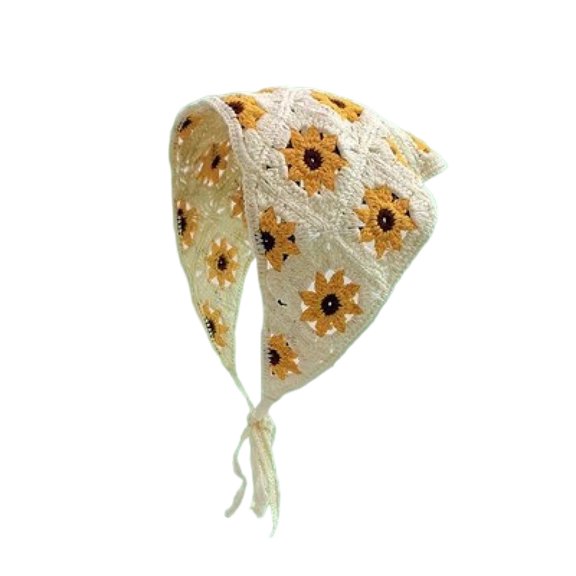 Triangle Headscarf Hair Accessory,Tie Front Bandana French Vintage Hollow Crochet Knit,Sweet Ins Style Travel Hair Decor
