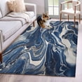 thumbnail image 2 of Retro Navy Blue White Large Area Rugs for Bedroom Living Room, Soft Non Slip Carpet Bedside Rug, Marble Abstract Art Rectangular Floor Cover Kitchen Accent Rug 2.7'x5' for Dining Room/Office, 2 of 9