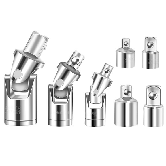 7 Pcs Universal Joint-Socket Swivel Set 1/2, 3/8, 1/4Inch Socket Adapter Set, Joint Adapter Ratchet Socket for Industrial Using
