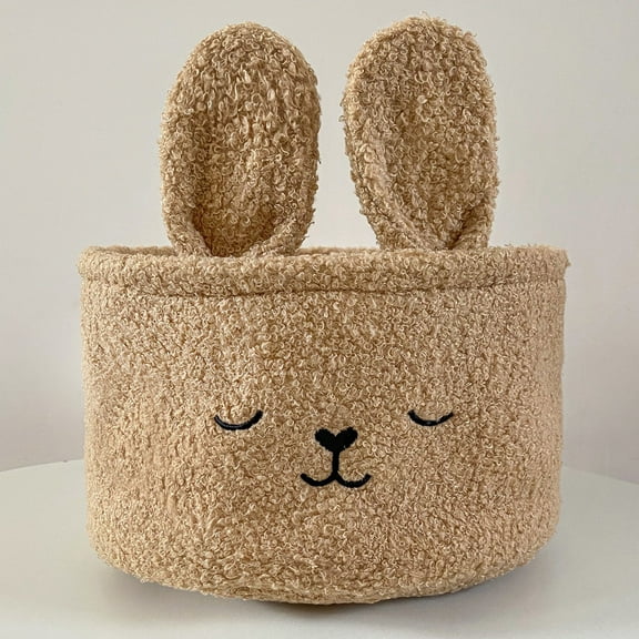 Easter Plush Bunny Basket - with with Fluffy Bunny Ears - Ideal for Easter Egg Hunts Decorations, Candy Gifts Storage, Party Holiday Decor - Brown