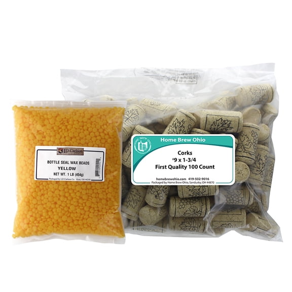 Yellow Wax and Corks (9 X 1 3/4) Wine Bottling Combination