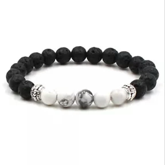 HOOUN Natural Stone Gemstone Energy Beads Bracelets Men Women Lava Stone Jewelry Gifts-White