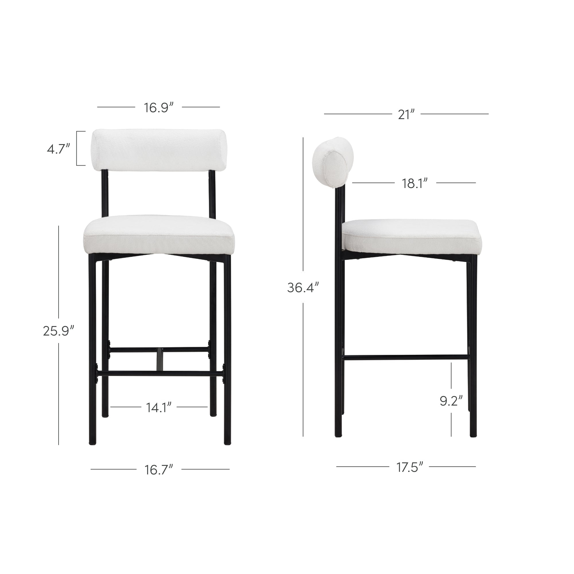Nathan James Dahlia Counter Height Bar Stool Light Cream, Boucle/Black