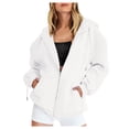 thumbnail image 3 of Womens Hoodie Winter Fall Comfy Hooded Long-sleeved Kimono One Shoulder Zipper Floral Leisure Cotton Sweatshirts(White,M), 3 of 4