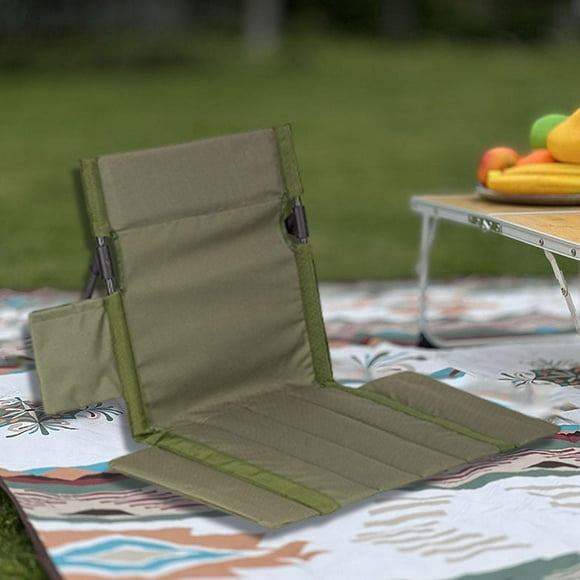 Silla de camping al aire libre con respaldo de suelo y bolsa de transporte, cojín acolchado Verde