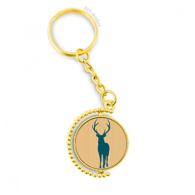 Deer animal Azul de grano de madera Anillo de oro de metal llavero llavero
