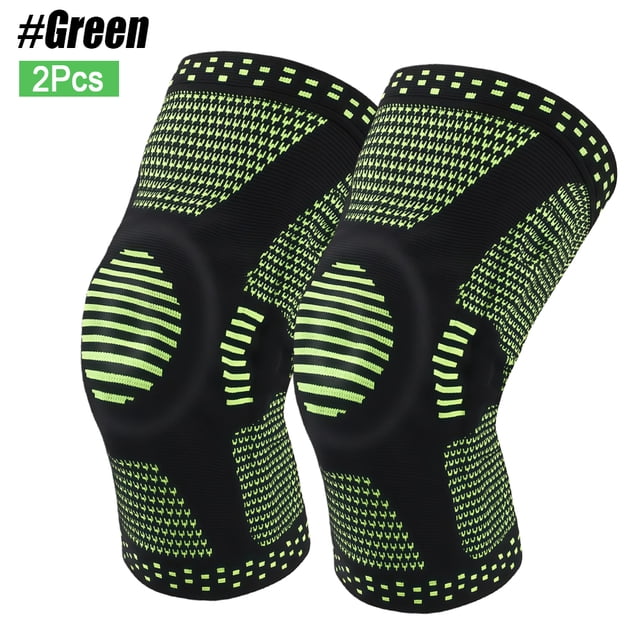 TYPPKMM 1/2Pcs Sport Compression Knee Support Brace Patella Protector Knitted Silicone Spring LegPad Cycling Running Basketball Football