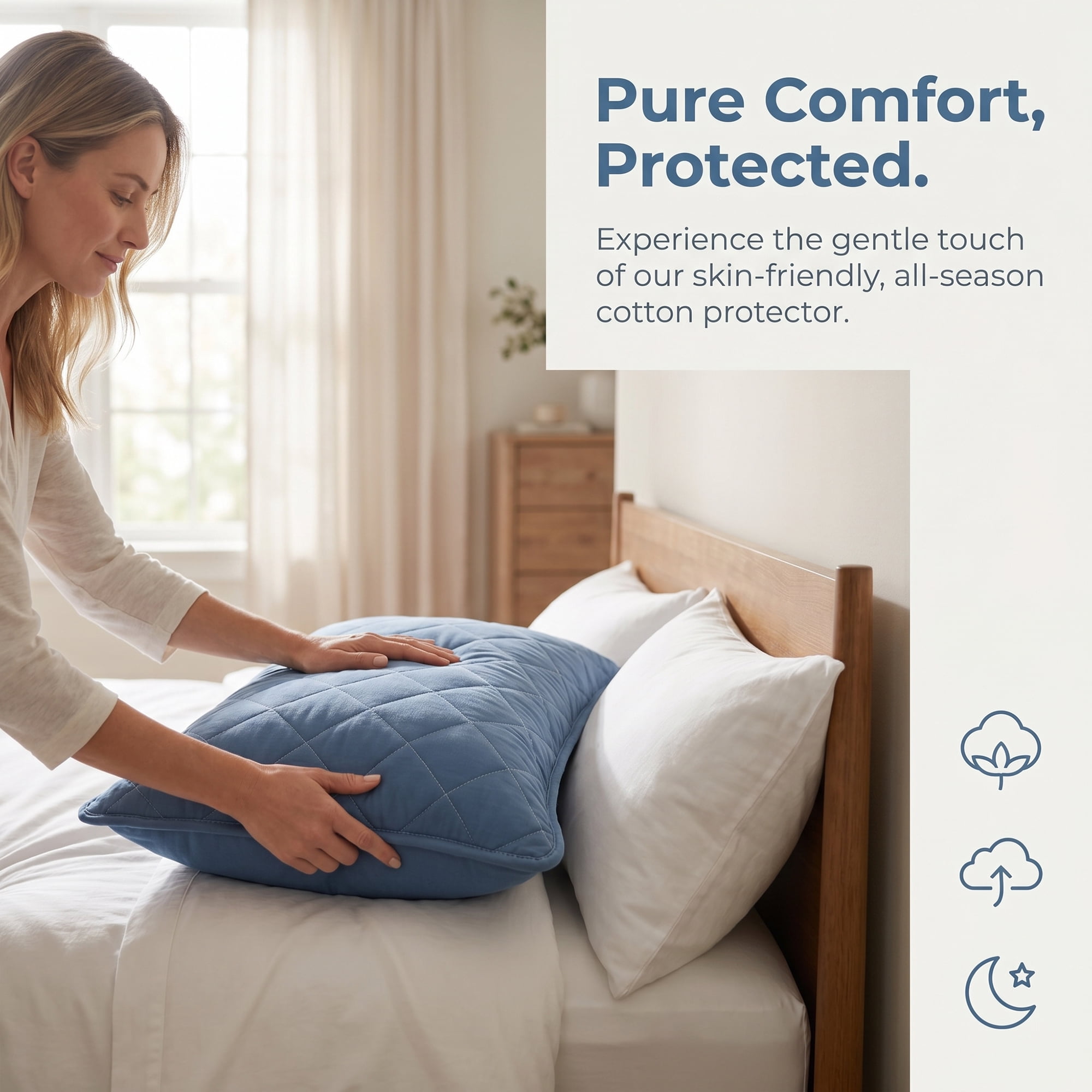 Unique Bargains 1 Pack Polyester Comfortable Quilted Pillow Protector for Home Blue